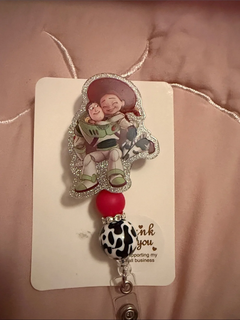 Toy Story Jessie & Buzz Badge Reel - Pink and White